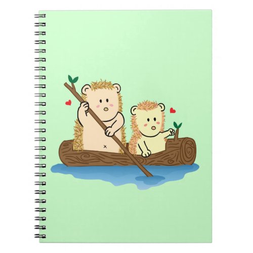 Cute Hedgehog couple sailing on wooden boat Notebook