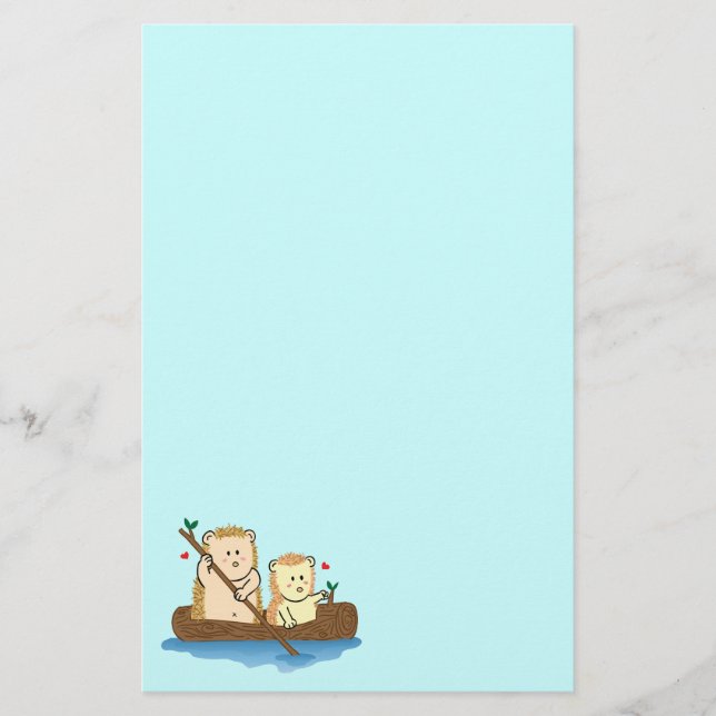 Cute Hedgehog couple sailing on wooden boat Stationery (Front)