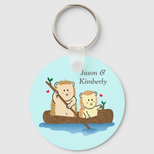 Cute Hedgehog Couple Set Sail on Boat Personalized Keychain