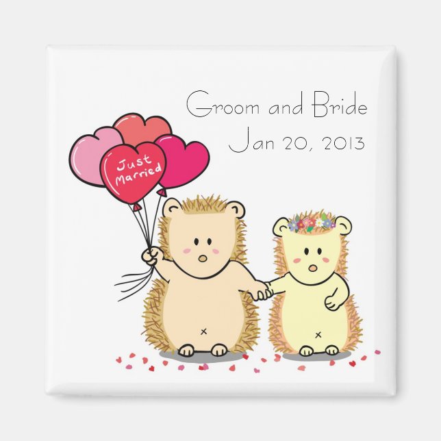 Cute hedgehog couple wedding favor magnet (Front)