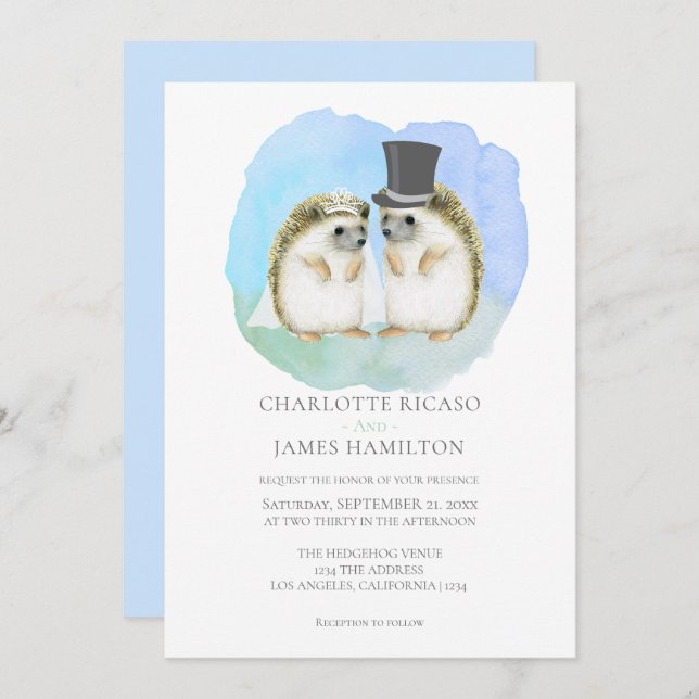 Cute Hedgehog Couple Wedding Personalized Invitation (Front/Back)