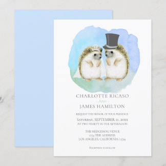 Cute Hedgehog Couple Wedding Personalized Invitation