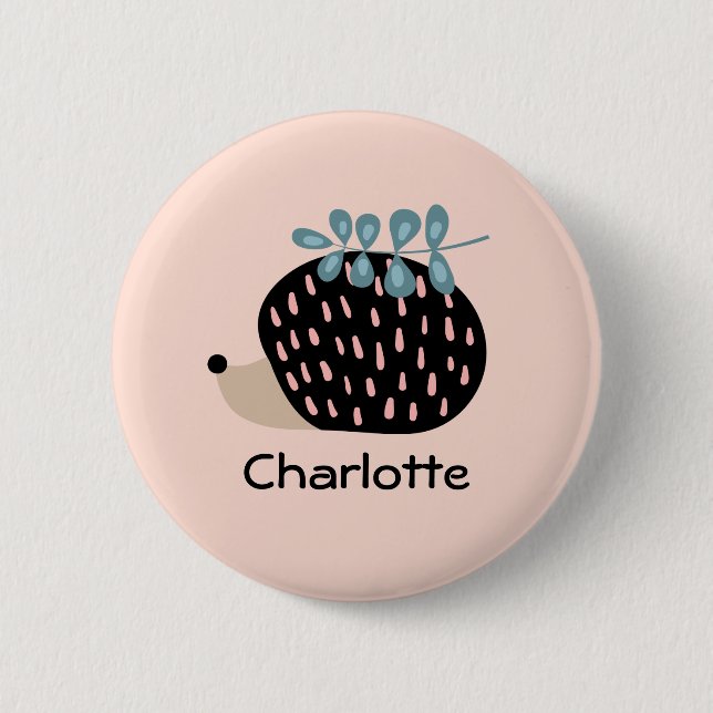 Cute Hedgehog Custom Name Personalized Kids  Button (Front)