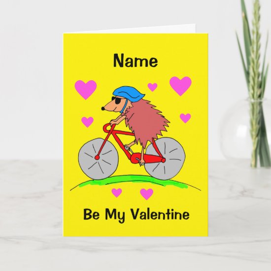 Cute Hedgehog Cycling Valentine's Day Card