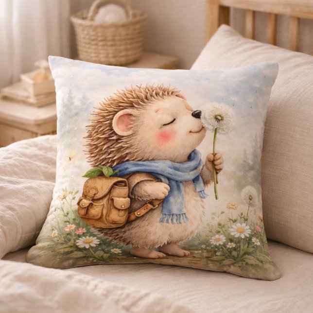 Cute Hedgehog Dandelion Kids Room & Nursery Throw Pillow (Creator Uploaded)