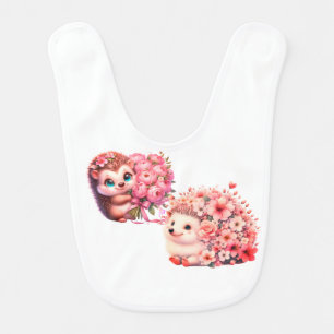Cute Hedgehog Duo Floral Baby Bib