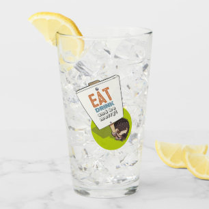 Cute Hedgehog Eat Drink & Be Merry Placard Cartoon Glass