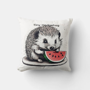 Cute Hedgehog Eating Watermelon – Ink Sketch Style Throw Pillow