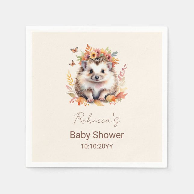 Cute Hedgehog Fall Woodland Baby Shower Napkins (Front)