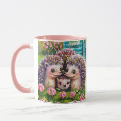 Cute Hedgehog Family in English Country Garden Mug