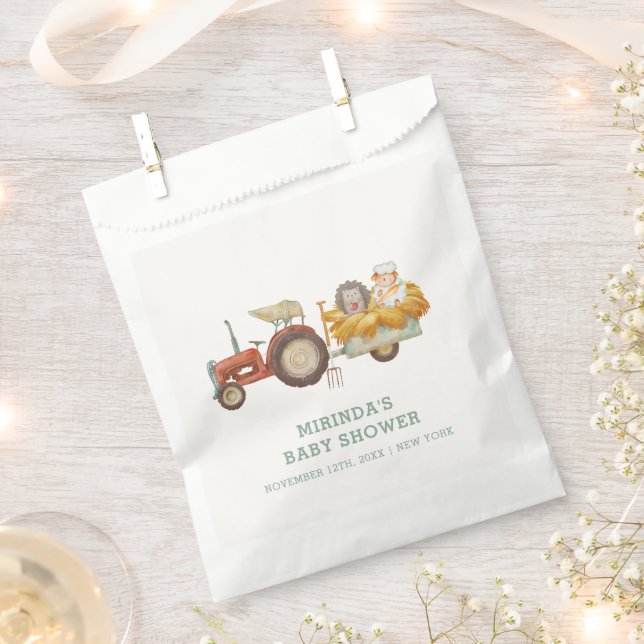 Cute Hedgehog Farm Tractor Baby Shower  Favor Bag (Clipped)