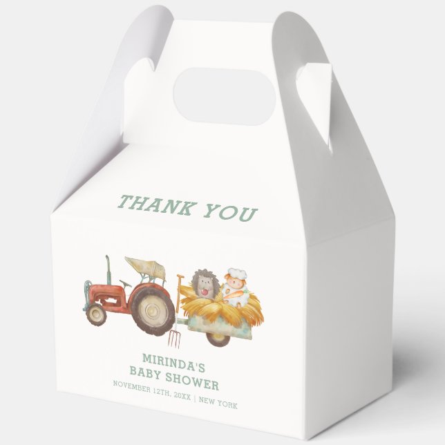 Cute Hedgehog Farm Tractor Baby Shower  Favor Boxes (Back)
