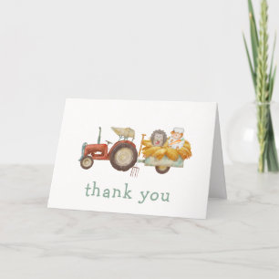 Cute Hedgehog Farm Tractor Baby Shower  Letterpress Thank You Card