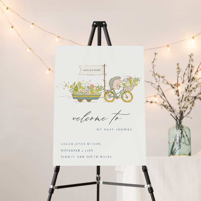 Cute Hedgehog Floral Bike Baby Shower Welcome Foam Board (In Situ (Stand))