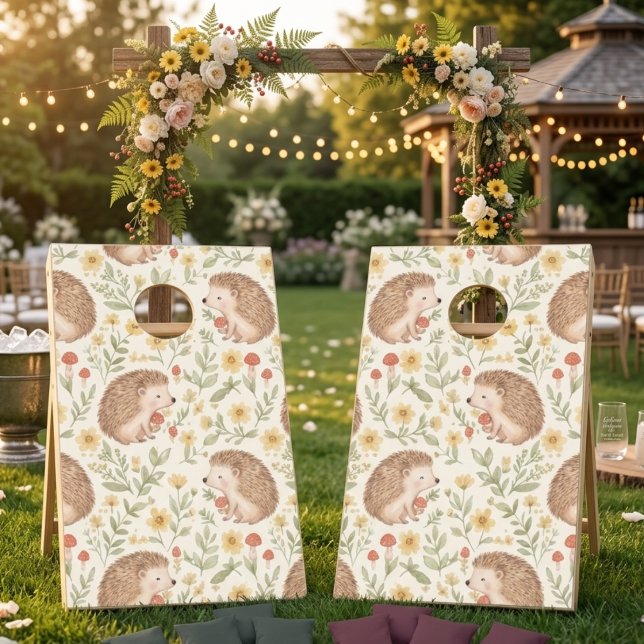Cute Hedgehog Floral Groom vs Bride  Personalized  Cornhole Set (Creator Uploaded)
