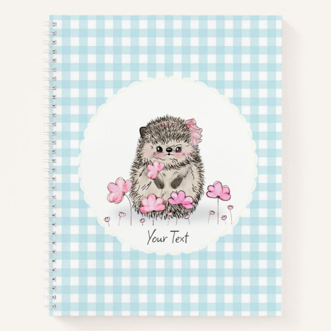 Cute Hedgehog Flowers Blue Pattern  Notebook (Front)