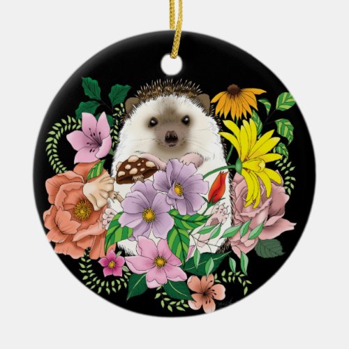 Cute Hedgehog Flowers  Ceramic Ornament