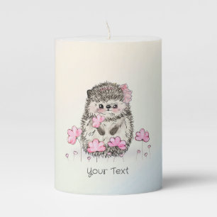 Cute Hedgehog Flowers Text Rainbow  Pillar Candle