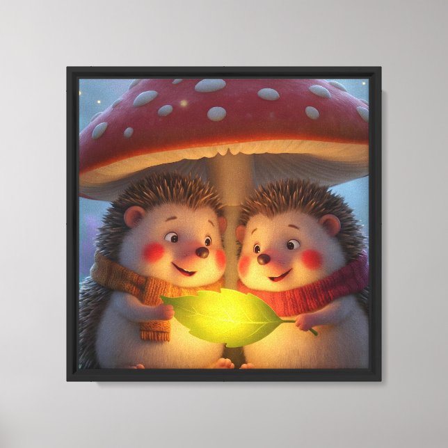 Cute Hedgehog Forest Art – Cozy Woodland Fantasy Canvas Print (Front)