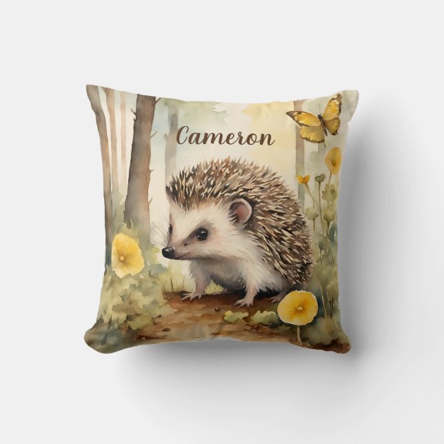Cute Hedgehog Gender Neutral Personalized  Throw Pillow (Front)