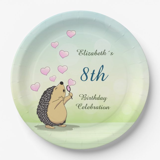 Cute Hedgehog Girl´s Birthday  Paper Plates (Front)