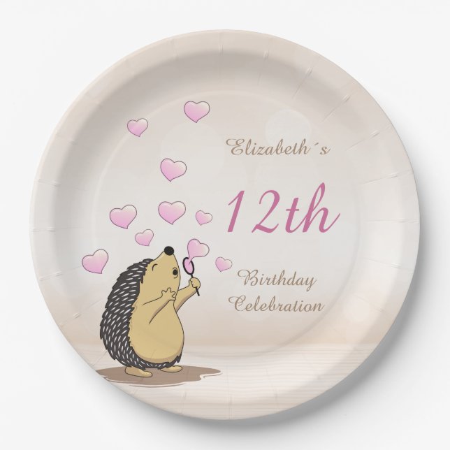 Cute Hedgehog Girl´s Birthday   Paper Plates (Front)