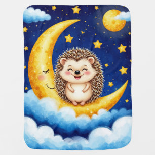 Cute Hedgehog Golden Crescent Moon 🌙  Baby Blanket