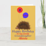 Cute hedgehog  Granddaughter birthday add name age Card<br><div class="desc">Childs birthday card,  for Granddaughter,  change the name and age or relationship on front and add any extra message and names inside. A cute cartoon hedgehog with a smile,  big eyes,  and holding balloons with age. Grandchild,  Granddaughter.</div>