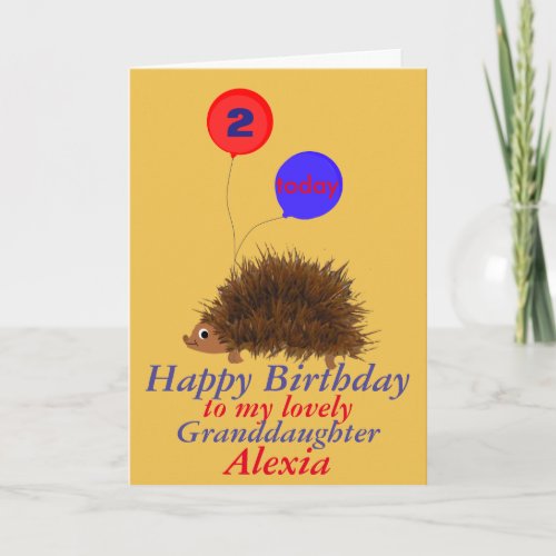 Cute hedgehog  Granddaughter birthday add name age Card