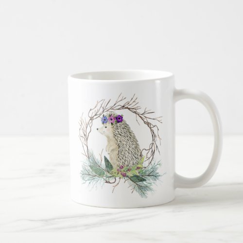 Cute Hedgehog Grapevine Wreath Pine Branches Mug