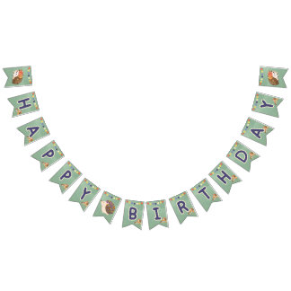 Cute Hedgehog Happy Birthday Banner - Rustic Burla