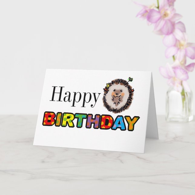 cute hedgehog happy birthday card (Orchid)