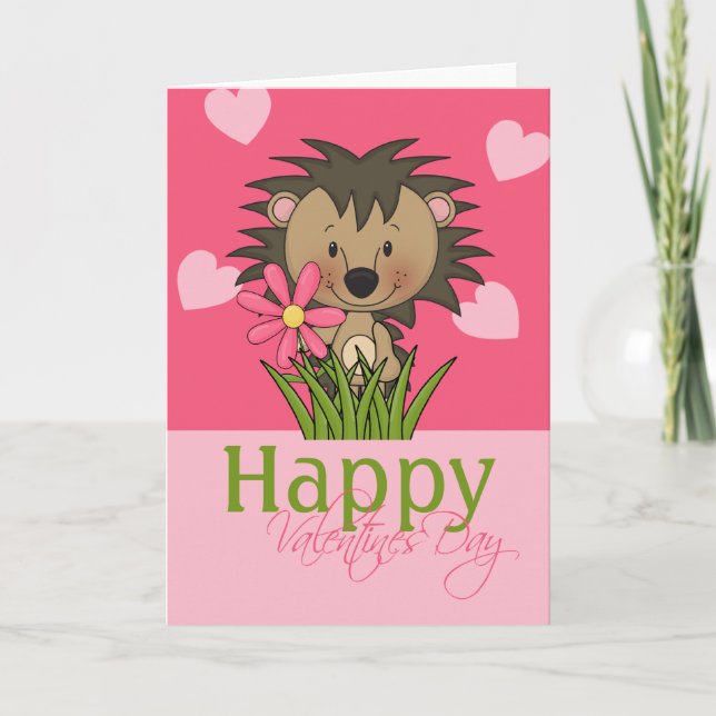 Cute Hedgehog, Happy Valentines Day Holiday Card (Front)