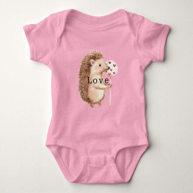 Cute Hedgehog Hearts Love Baby Bodysuit (Front)
