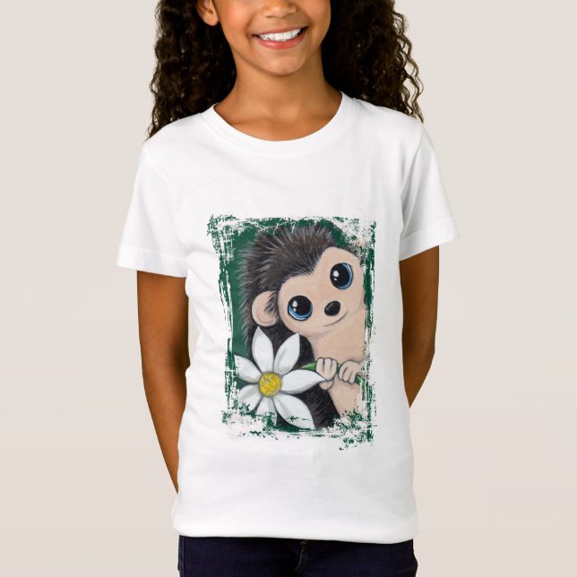 Cute Hedgehog Holding A Flower T-Shirt (Front)