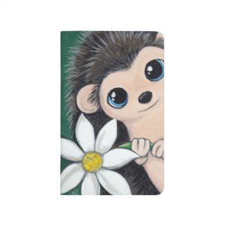 Cute Hedgehog holding a White Flower Painting Journal