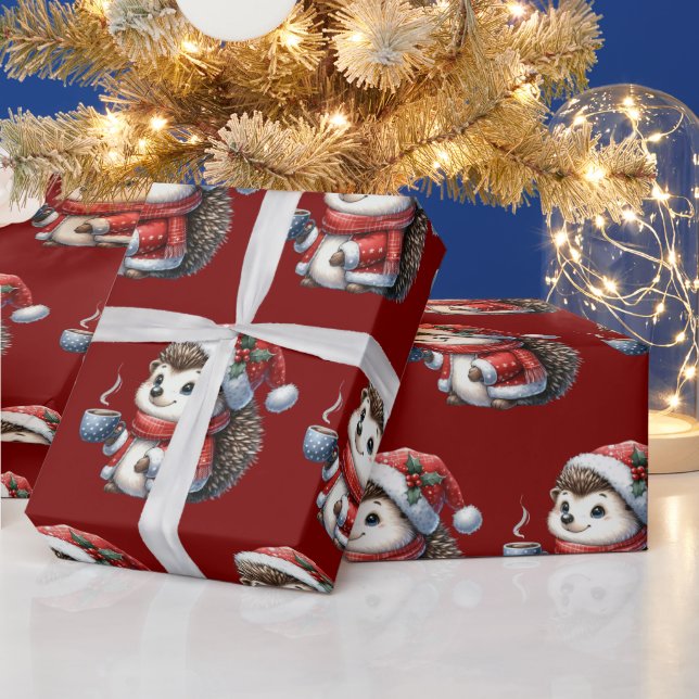 Cute Hedgehog, Holiday Christmas Wrapping Paper (Holidays)