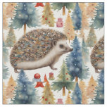 Cute Hedgehog Holiday Trees  Fabric
