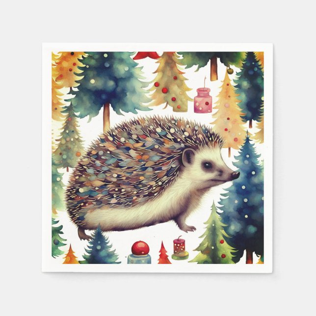 Cute Hedgehog Holiday Trees  Napkins (Front)