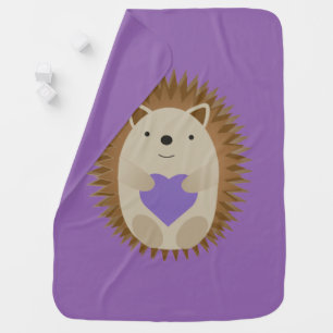 Cute Hedgehog Holidng a Purple Heart Baby Blanket