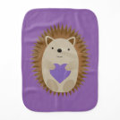 Cute Hedgehog Holidng a Purple Heart Baby Burp Cloth Cute Hedgehog Holidng a Purple Heart Baby Burp Cloth