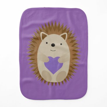 Cute Hedgehog Holidng a Purple Heart Baby Burp Cloth