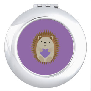 Cute Hedgehog Holidng a Purple Heart   Compact Mirror