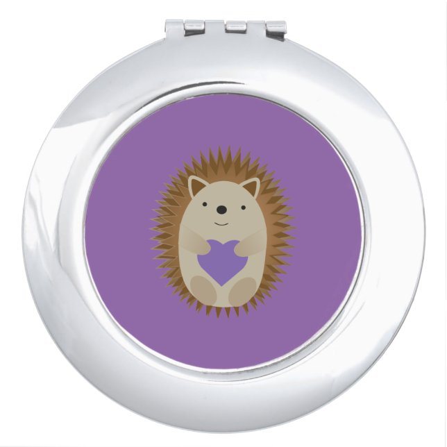 Cute Hedgehog Holidng a Purple Heart   Compact Mirror (Front)