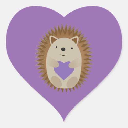 Cute Hedgehog Holidng a Purple Heart Heart Sticker