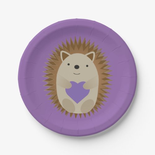 Cute Hedgehog Holidng a Purple Heart Paper Plates