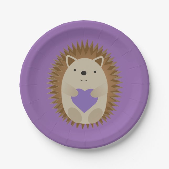 Cute Hedgehog Holidng a Purple Heart Paper Plates (Front)