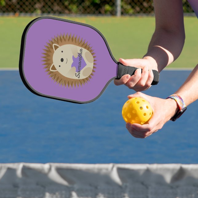 Cute Hedgehog Holidng a Purple Heart  Pickleball Paddle (Insitu)