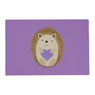 Cute Hedgehog Holidng a Purple Heart Placemat