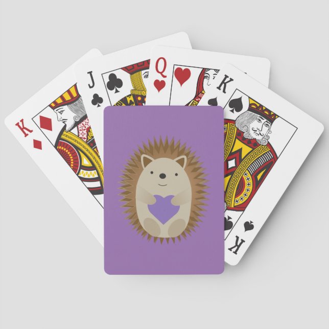 Cute Hedgehog Holidng a Purple Heart Poker Cards (Back)